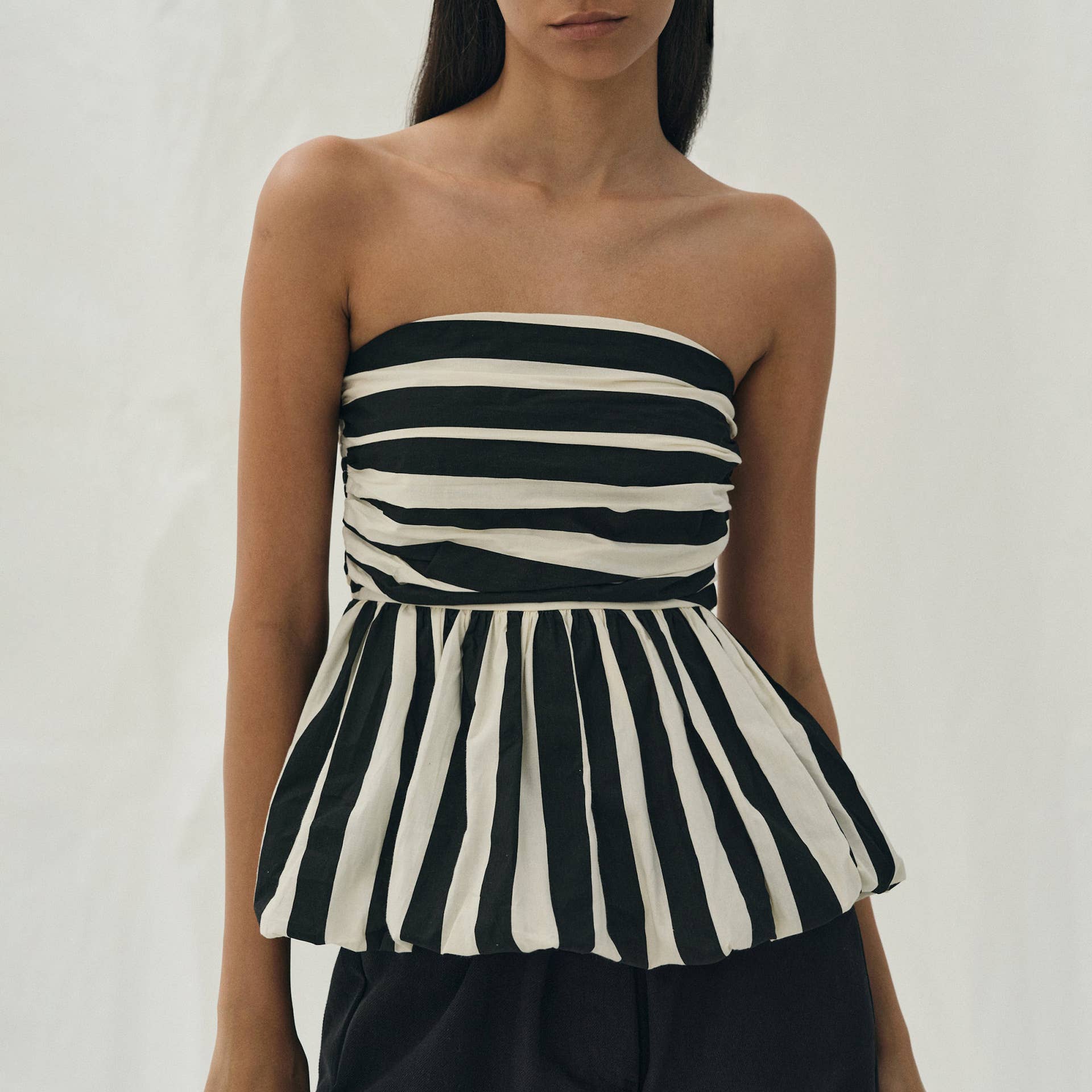 Pretty Little Patriot Pretty Little Patriot Black & White Striped Bubble Tube Top — Black detail