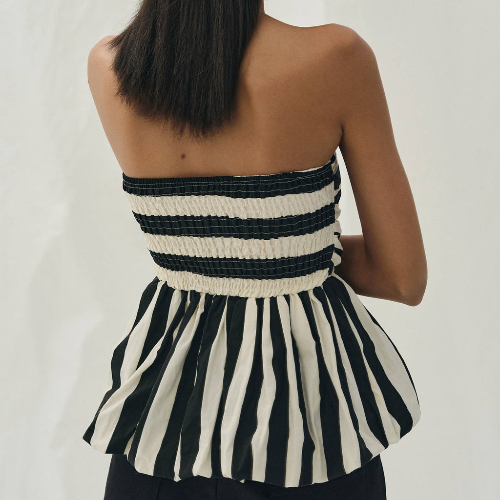 Pretty Little Patriot Pretty Little Patriot Black & White Striped Bubble Tube Top — detail shot 7