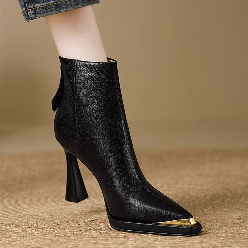 MyClosetAid Ankle Boots for Women Featuring a Vintage British Design, Material, High Platform, And Thick Metal Pointed Heels.