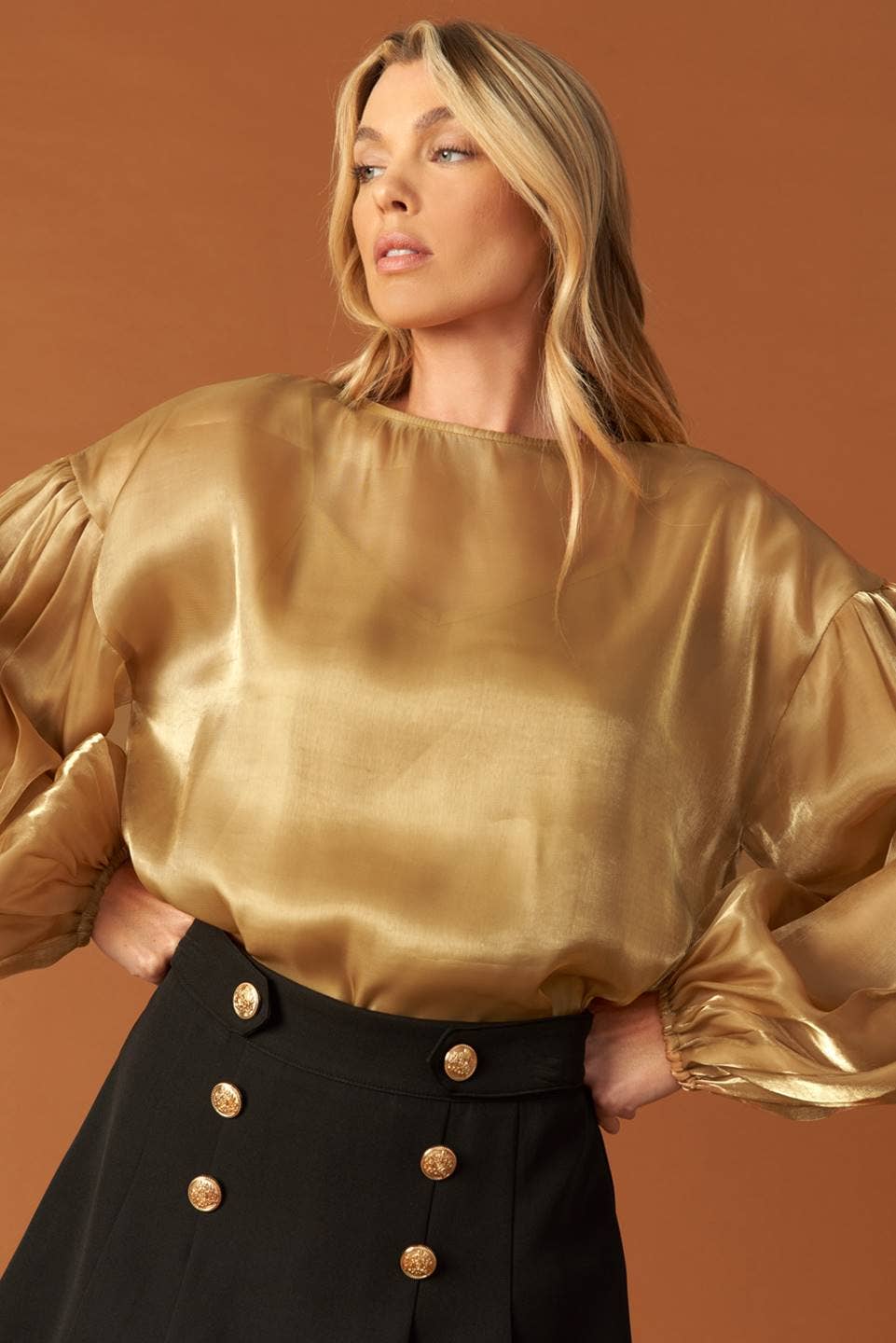 KADOU BOUTIQUE Drop Shoulder Bronze Blouse — back view
