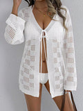 Crochet Knit Tie Front Cover-Up