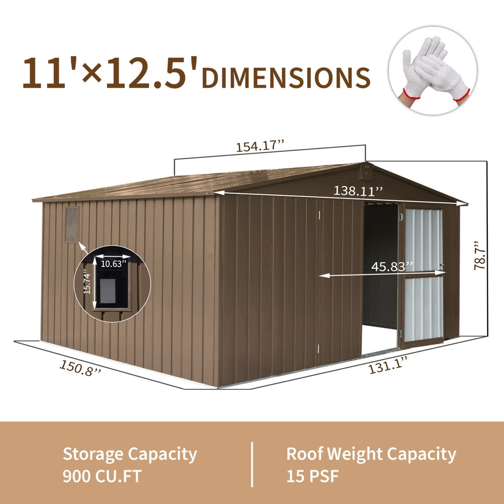 [11X12FT] Alora Outdoor Backyard Storage Metal Shed With Galvanized Steel Frame, Windows, And Lockable Doors (SAK60167) – SAK