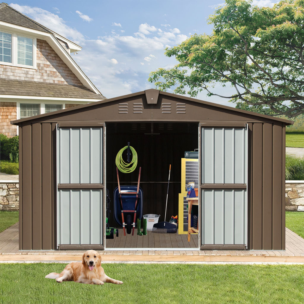 [11X12FT] Alora Outdoor Backyard Storage Metal Shed With Galvanized Steel Frame, Windows, And Lockable Doors (SAK60167) – SAK