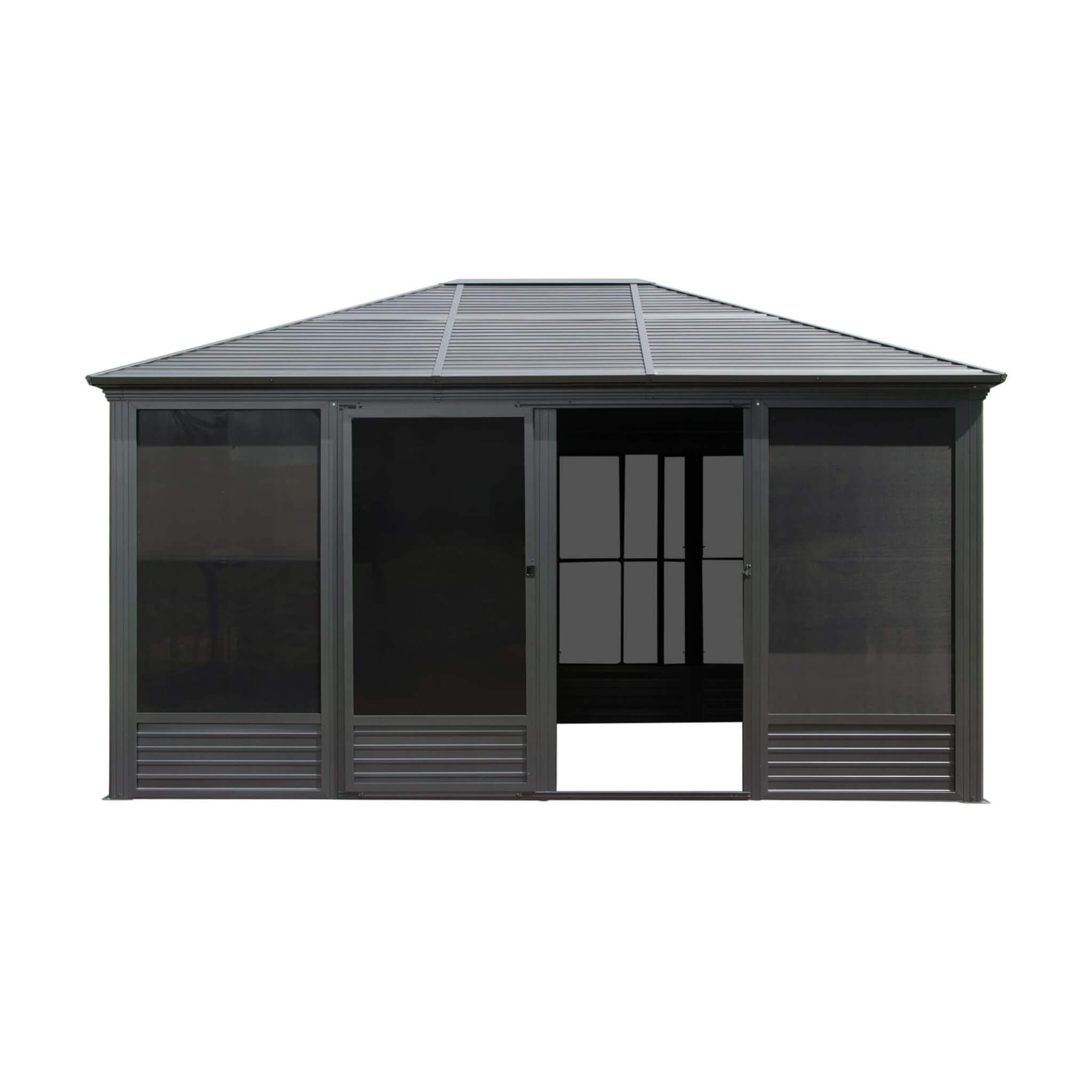 [11X14FT] Alora Meridian Premium Four Season Outdoor Aluminum Hardtop Gazebo Sunroom With Galvanized Steel Roof, Sliding Door