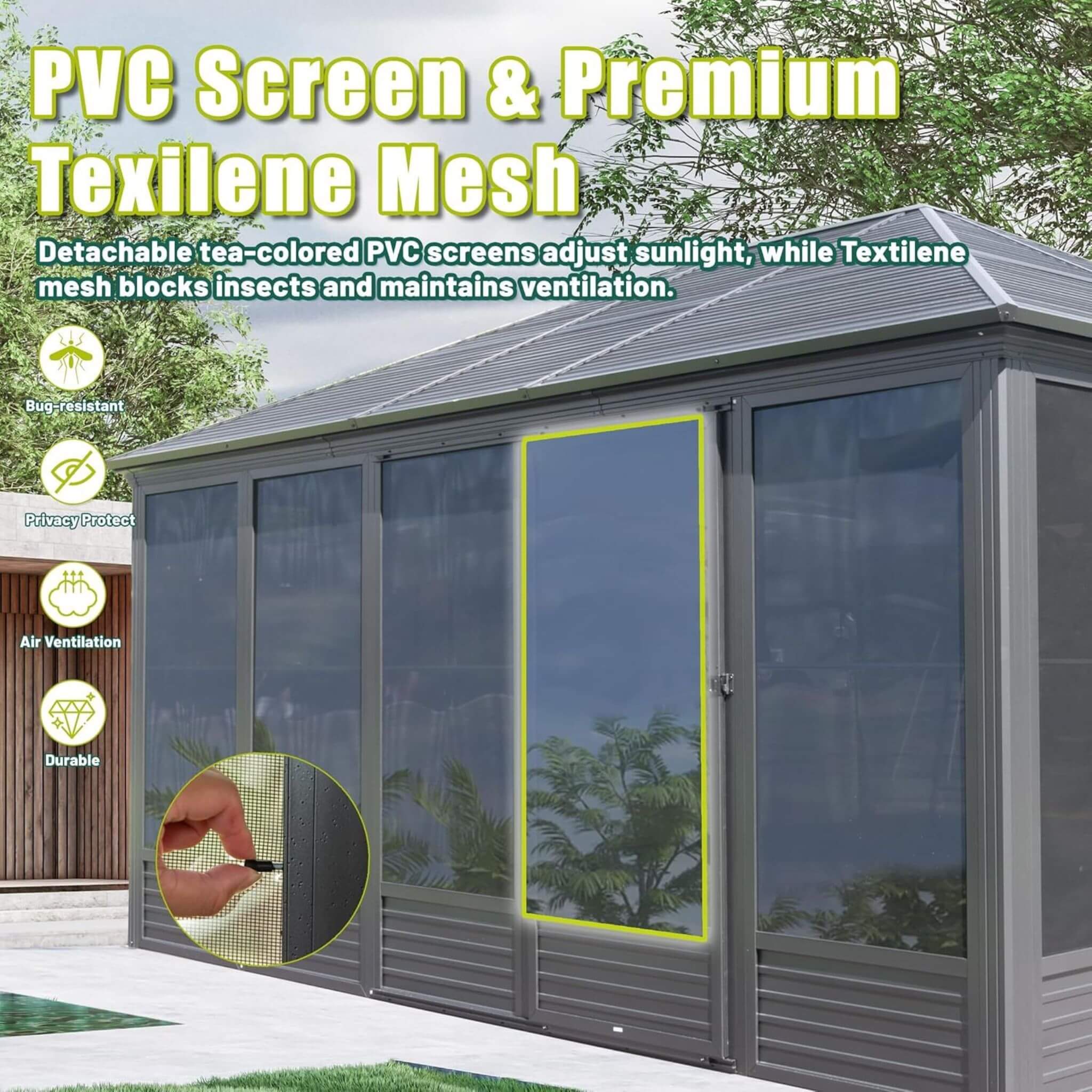 [11X14FT] Alora Meridian Premium Four Season Outdoor Aluminum Hardtop Gazebo Sunroom With Galvanized Steel Roof, Sliding Door