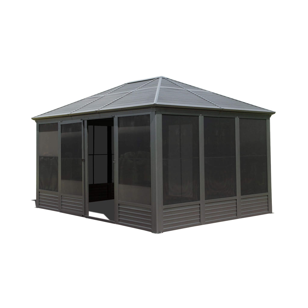 [11X14FT] Alora Meridian Premium Four Season Outdoor Aluminum Hardtop Gazebo Sunroom With Galvanized Steel Roof, Sliding Door
