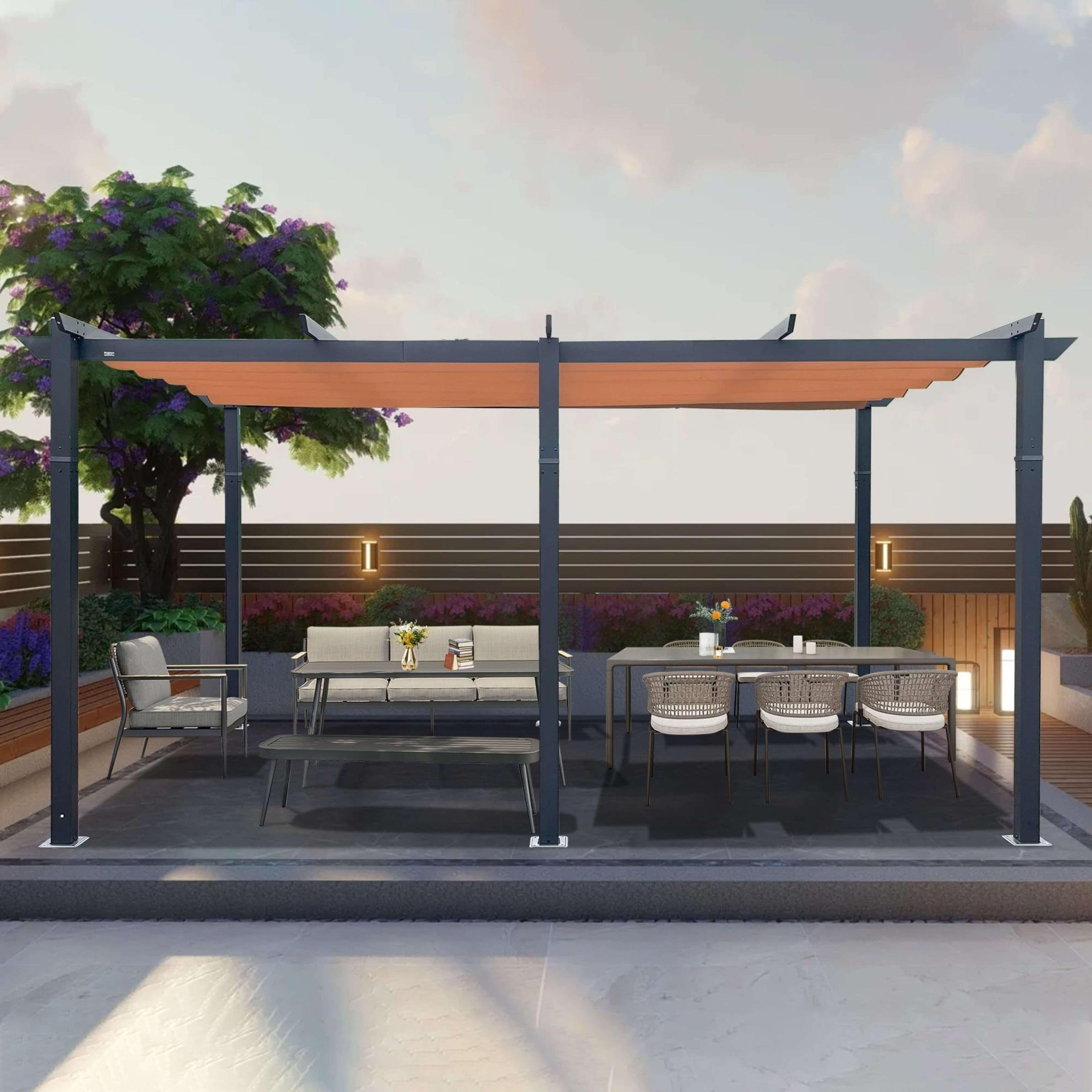 [11X16FT] Alora Heavy-Duty Outdoor Retractable Aluminum Pergola With Weather-Resistant Canopy (SAK91853) – SAKSBY WHOLESALE