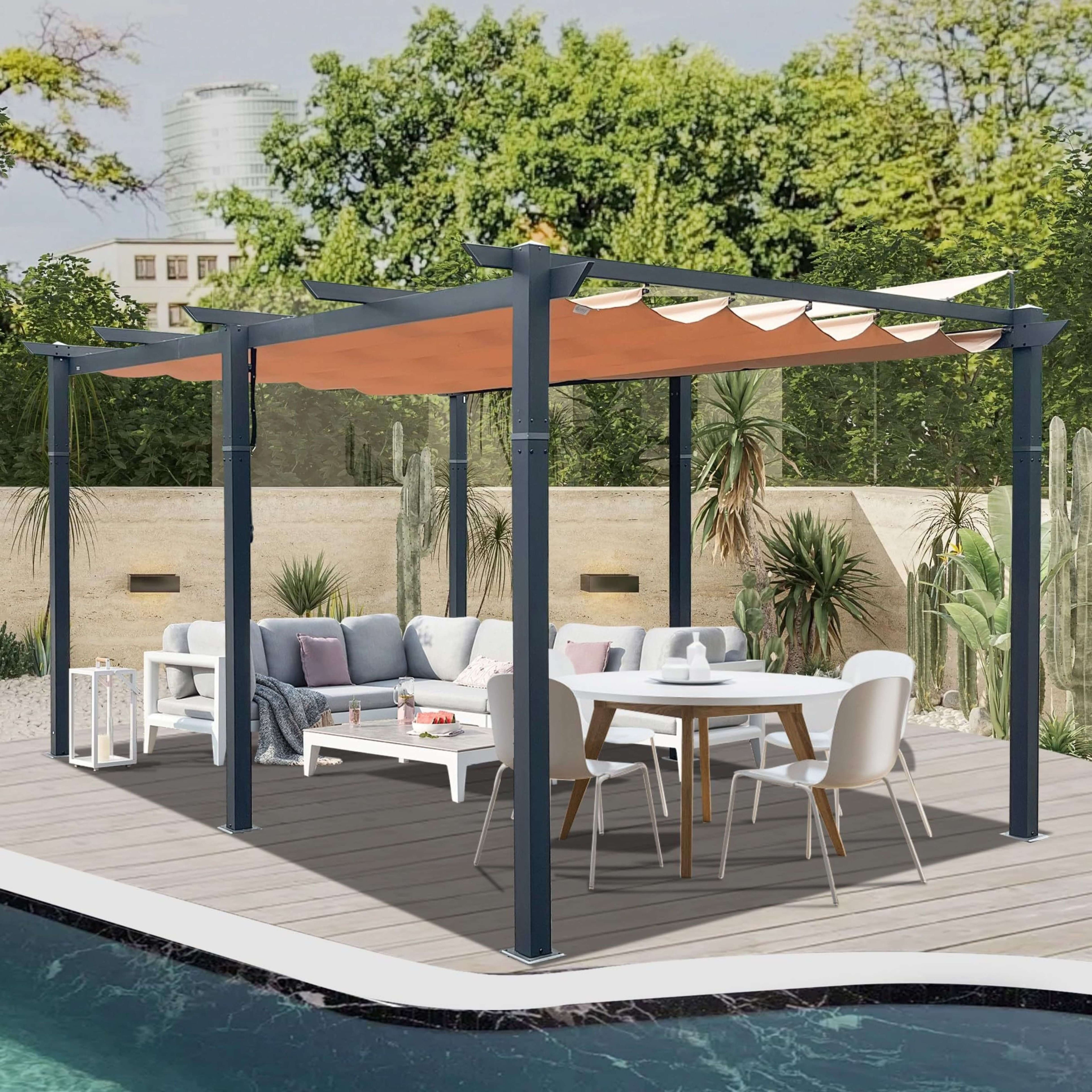 [11X16FT] Alora Heavy-Duty Outdoor Retractable Aluminum Pergola With Weather-Resistant Canopy (SAK91853) – SAKSBY WHOLESALE, 