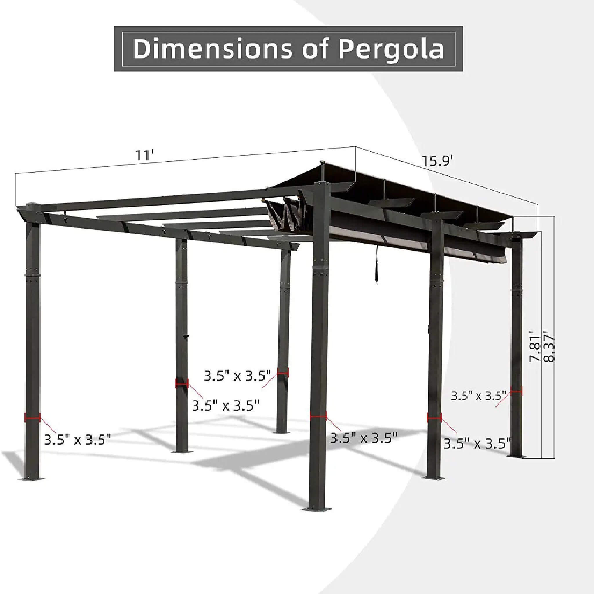 [11X16FT] Alora Outdoor Retractable Backyard Aluminum Metal Pergola With Roof (SAK16804) – SAKSBY WHOLESALE, view 6