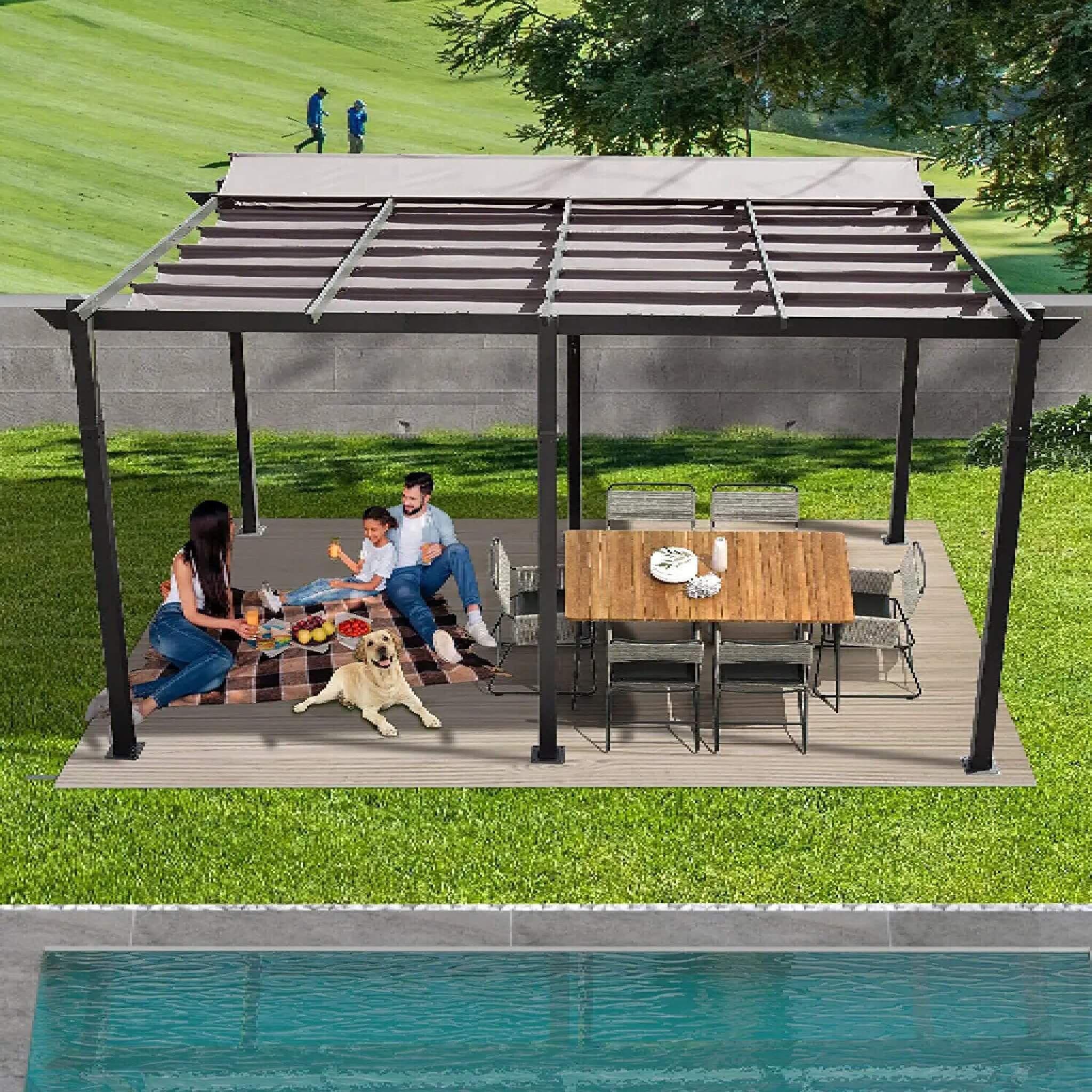 [11X16FT] Alora Outdoor Retractable Backyard Aluminum Metal Pergola With Roof (SAK16804) – SAKSBY WHOLESALE, view 7