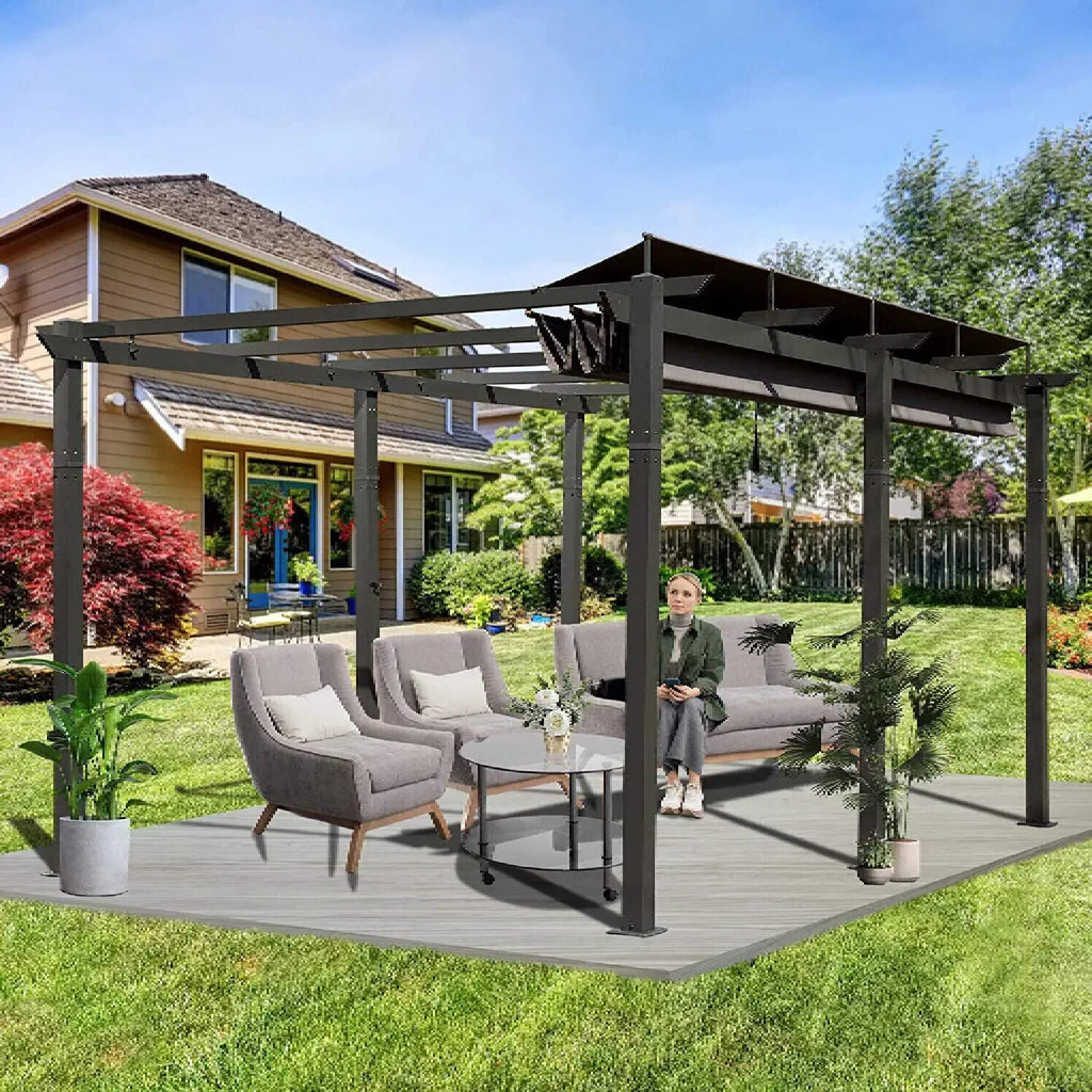 [11X16FT] Alora Outdoor Retractable Backyard Aluminum Metal Pergola With Roof (SAK16804) – SAKSBY WHOLESALE