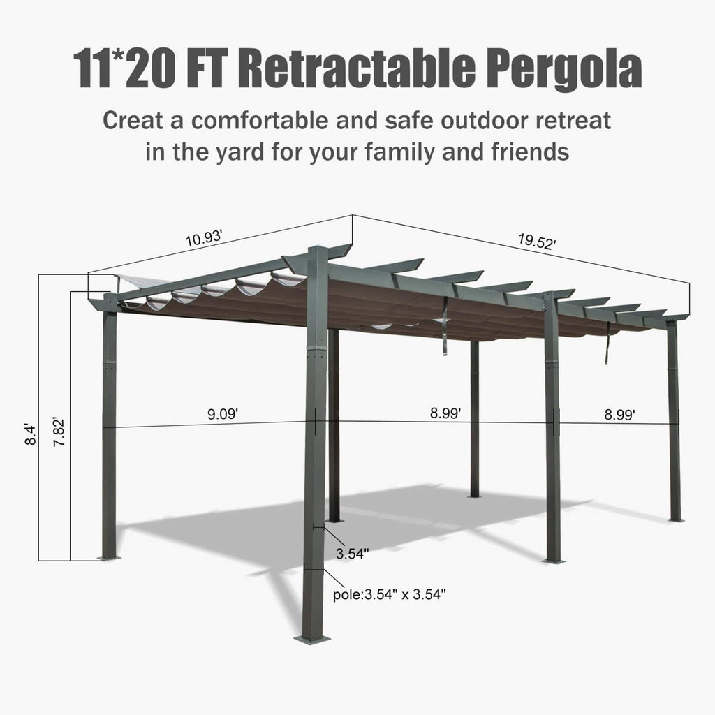 [11X20FT] Alora Premium Outdoor Retractable Aluminum Pergola With Weather-Resistant Canopy (SAK54612) – SAKSBY WHOLESALE, vie
