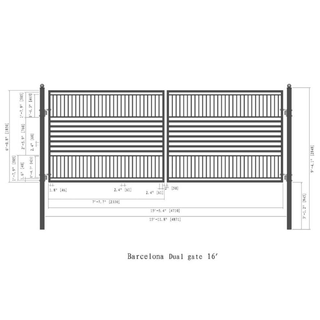 [12-18FT] Heavy-Duty Barcelona-Style Powder-Coated Steel Galvanized Dual Swing Driveway Gate (SAK25978) – SAKSBY WHOLESALE, v