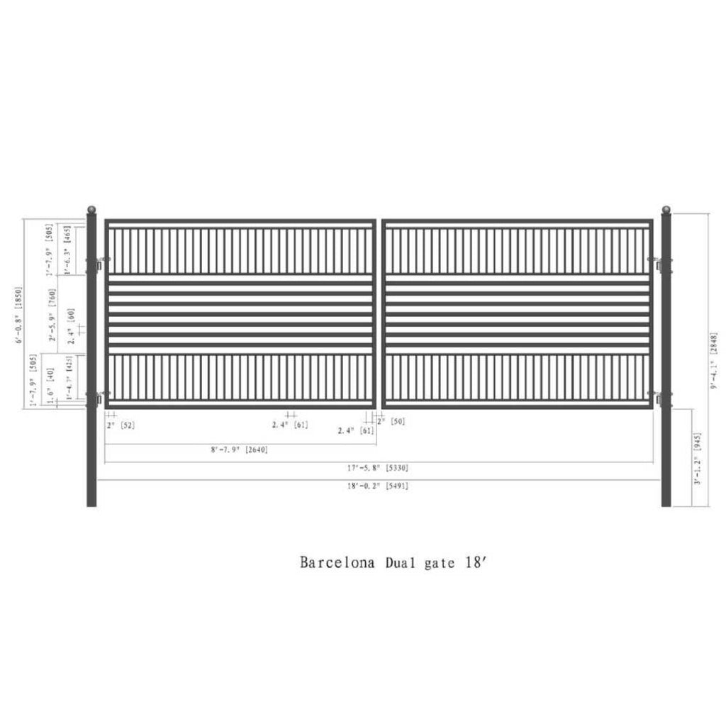 [12-18FT] Heavy-Duty Barcelona-Style Powder-Coated Steel Galvanized Dual Swing Driveway Gate (SAK25978) – SAKSBY WHOLESALE, v