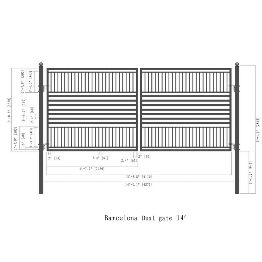 [12-18FT] Heavy-Duty Barcelona-Style Powder-Coated Steel Galvanized Dual Swing Driveway Gate (SAK25978) – SAKSBY WHOLESALE, v