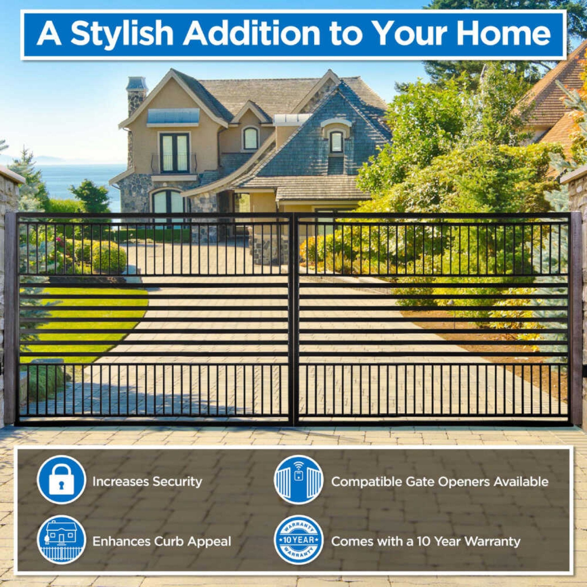 [12-18FT] Heavy-Duty Barcelona-Style Powder-Coated Steel Galvanized Dual Swing Driveway Gate (SAK25978) – SAKSBY WHOLESALE, v