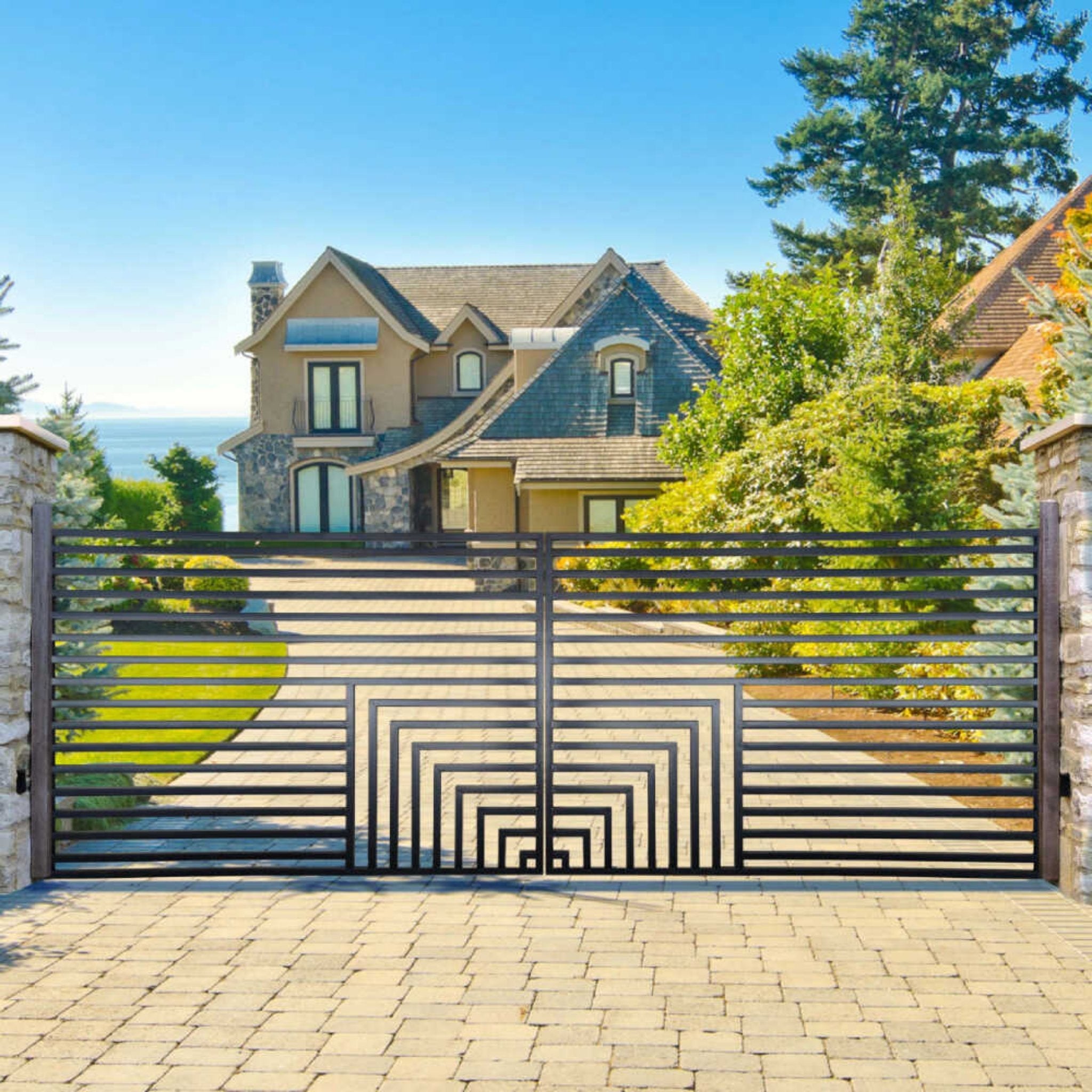 [12-18FT] Heavy-Duty Florence-Style Powder-Coated Galvanized Steel Dual-Swing Driveway Gate (SAK48168) – SAKSBY WHOLESALE, vi