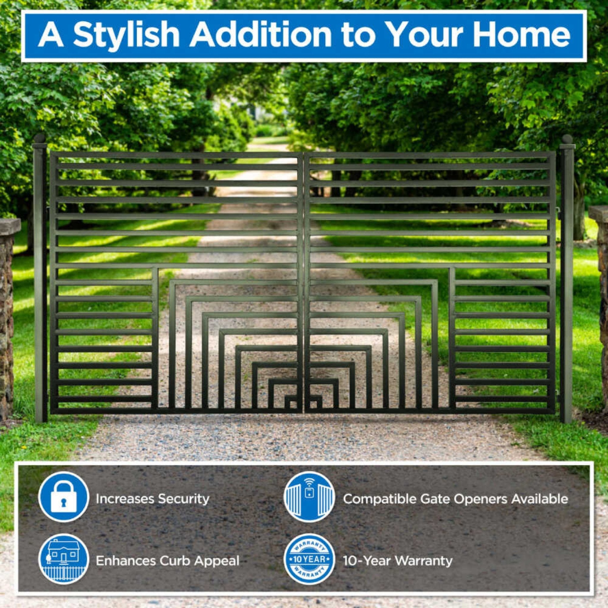 [12-18FT] Heavy-Duty Florence-Style Powder-Coated Galvanized Steel Dual-Swing Driveway Gate (SAK48168) – SAKSBY WHOLESALE, vi