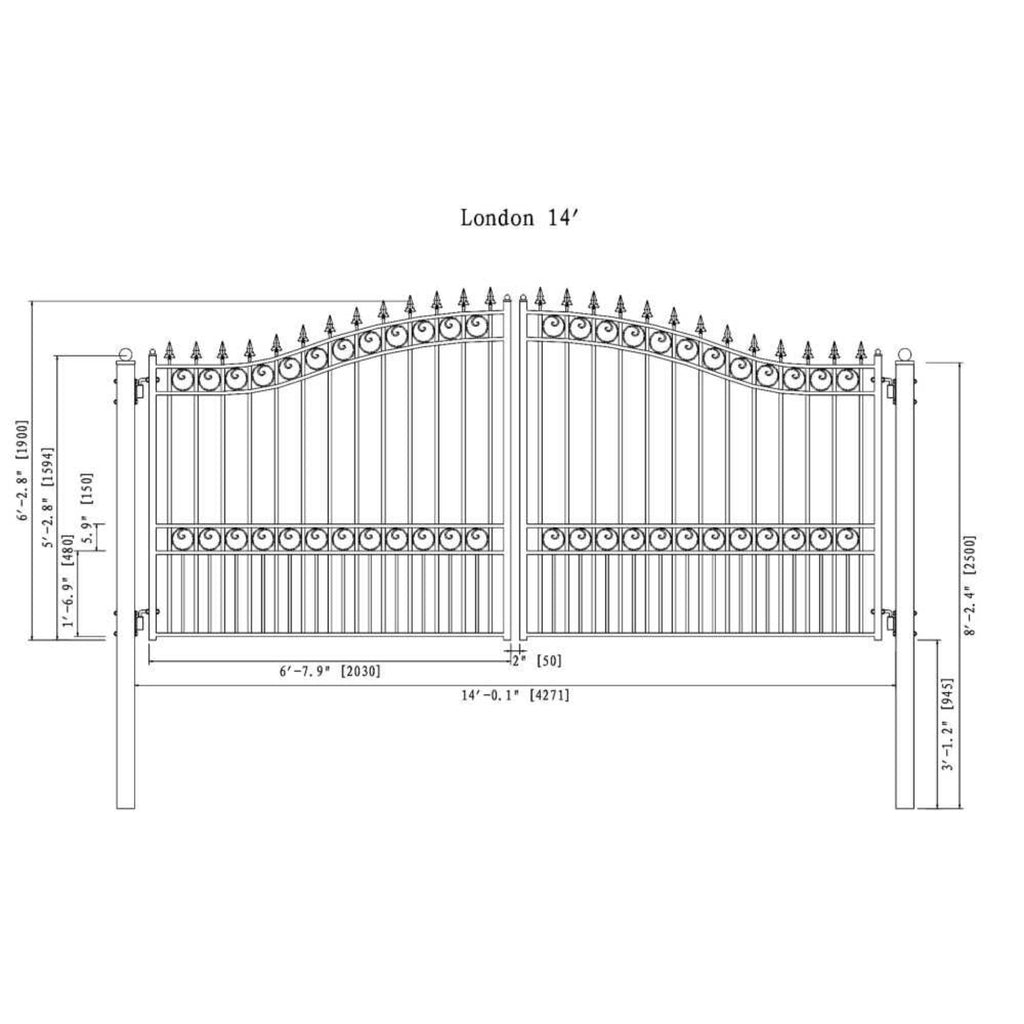 [12-18FT] Heavy-Duty London-Style Powder-Coated Galvanized Steel Dual-Swing Driveway Gate (SAK48520) – SAKSBY WHOLESALE, view
