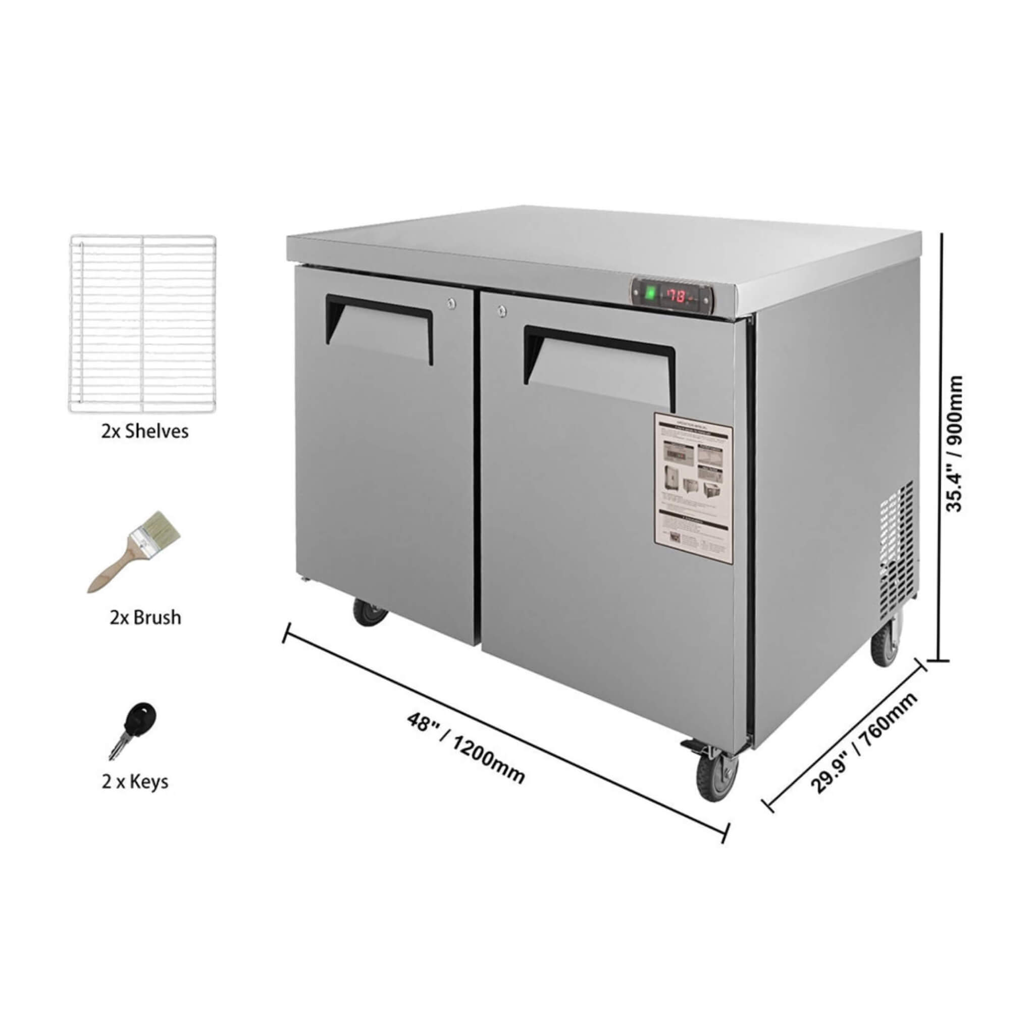 12.9 Cu.Ft 2-Door 48-Inch Commercial Stainless Steel Worktop Undercounter Refrigerator (SAK26049) – SAKSBY WHOLESALE, view 13