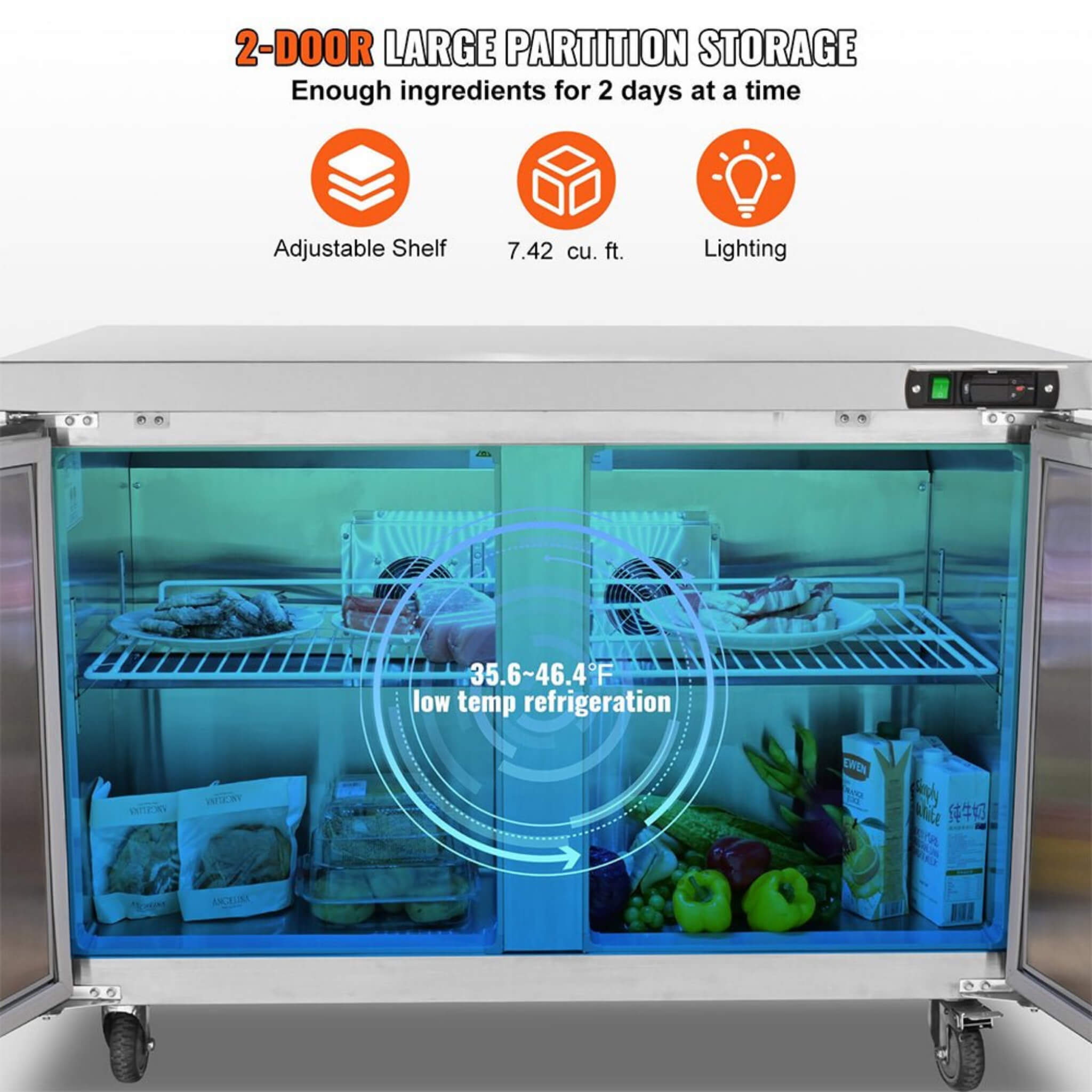 12.9 Cu.Ft 2-Door 48-Inch Commercial Stainless Steel Worktop Undercounter Refrigerator (SAK26049) – SAKSBY WHOLESALE, view 5