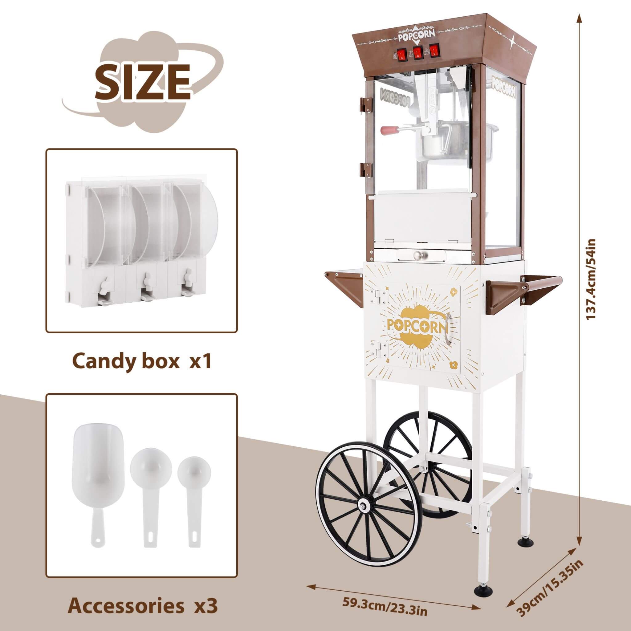 12-Ounce Commercial Retro Popcorn Machine Cart With Candy Boxes (SAK80954) – SAKSBY WHOLESALE, view 9