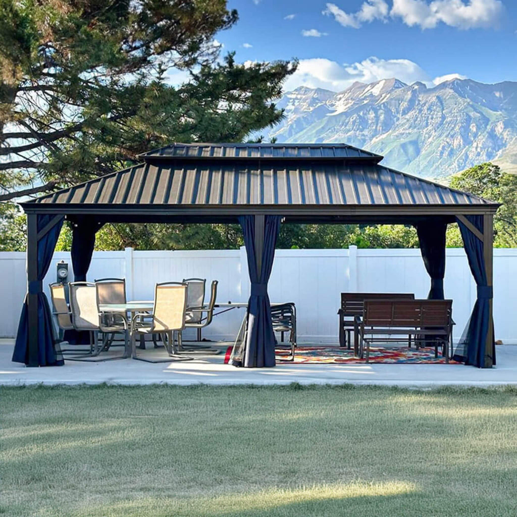 [12X20FT] Alora Heavy-Duty Outdoor Backyard Hardtop Gazebo With Netting And Curtains (SAK18352) – SAKSBY WHOLESALE