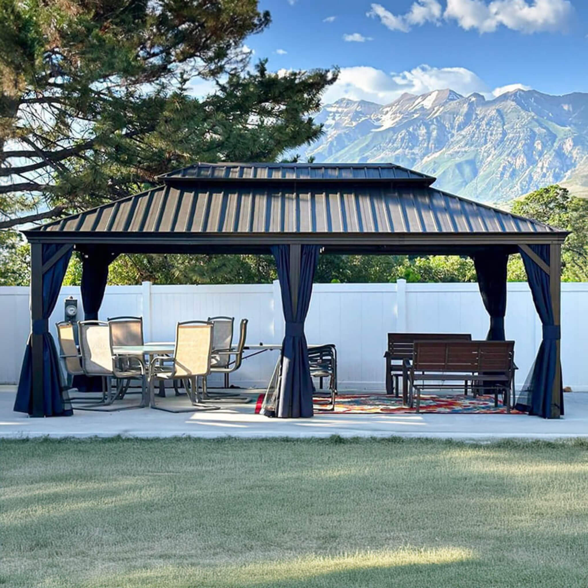 [12X20FT] Alora Heavy-Duty Outdoor Backyard Hardtop Gazebo With Netting And Curtains (SAK18352) – SAKSBY WHOLESALE