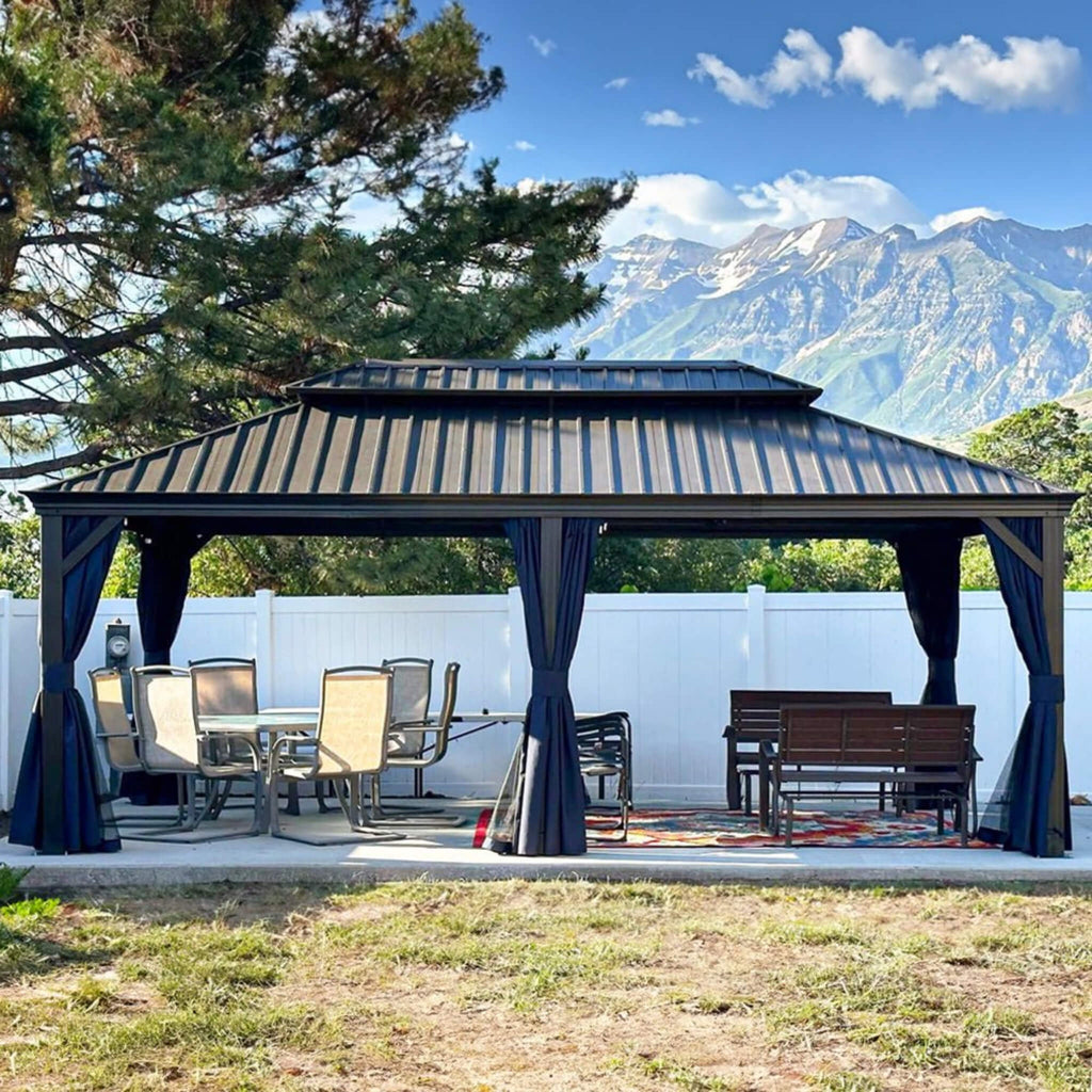 [12X20FT] Alora Heavy-Duty Outdoor Backyard Hardtop Gazebo With Netting And Curtains (SAK18352) – SAKSBY WHOLESALE, view 10