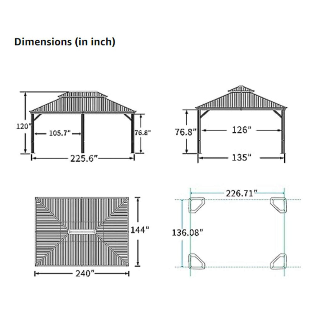 [12X20FT] Alora Heavy-Duty Outdoor Backyard Hardtop Gazebo With Netting And Curtains (SAK18352) – SAKSBY WHOLESALE, view 11