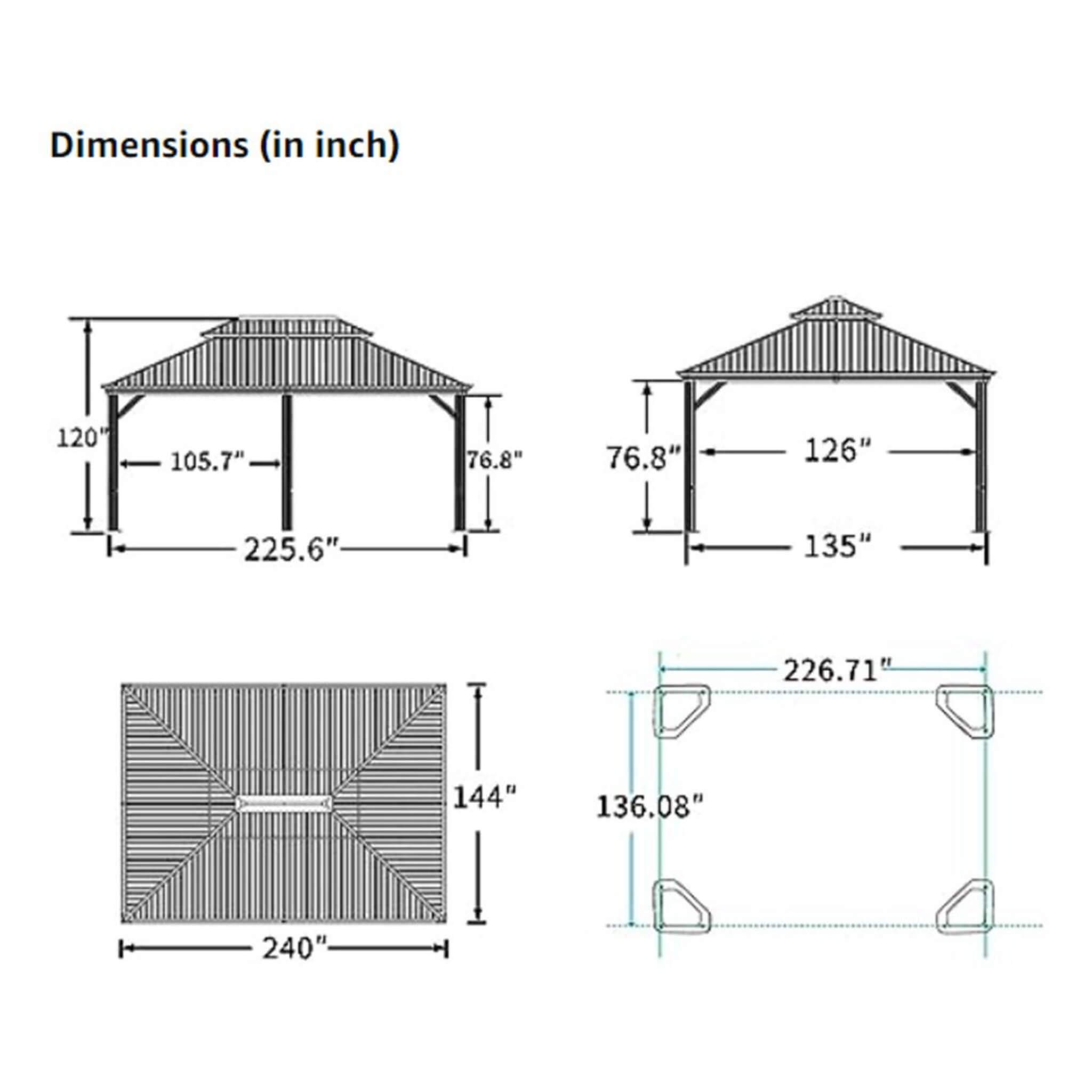 [12X20FT] Alora Heavy-Duty Outdoor Backyard Hardtop Gazebo With Netting And Curtains (SAK18352) – SAKSBY WHOLESALE, view 11