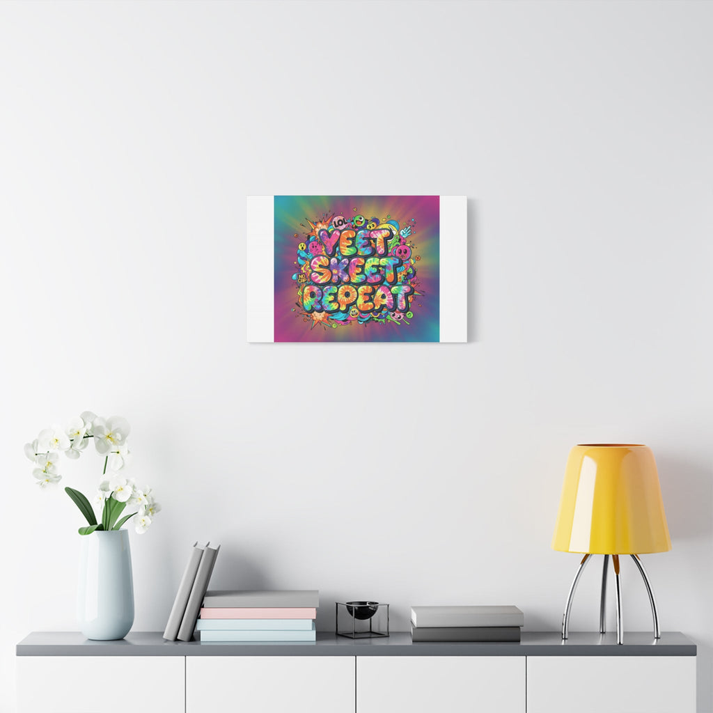 Yeet Skeet Repeat Canvas | Slogan & Glitch Graphic, Meme Phrase Wall Art