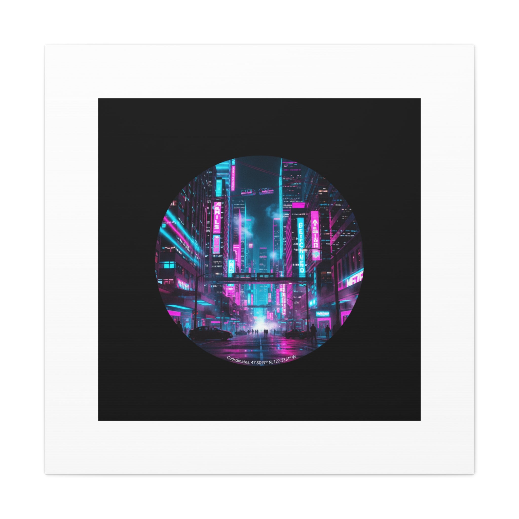 Neon Cyberpunk Cityscape Canvas | synthwave skyline, future city art