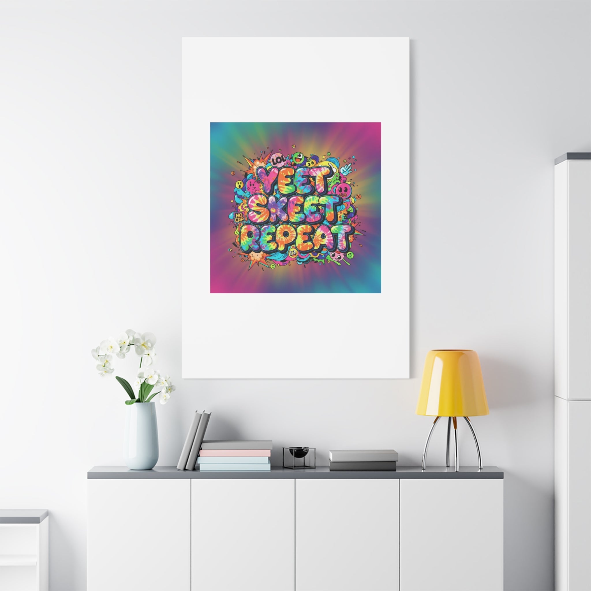 Yeet Skeet Repeat Canvas | Slogan & Glitch Graphic, Meme Phrase Wall Art