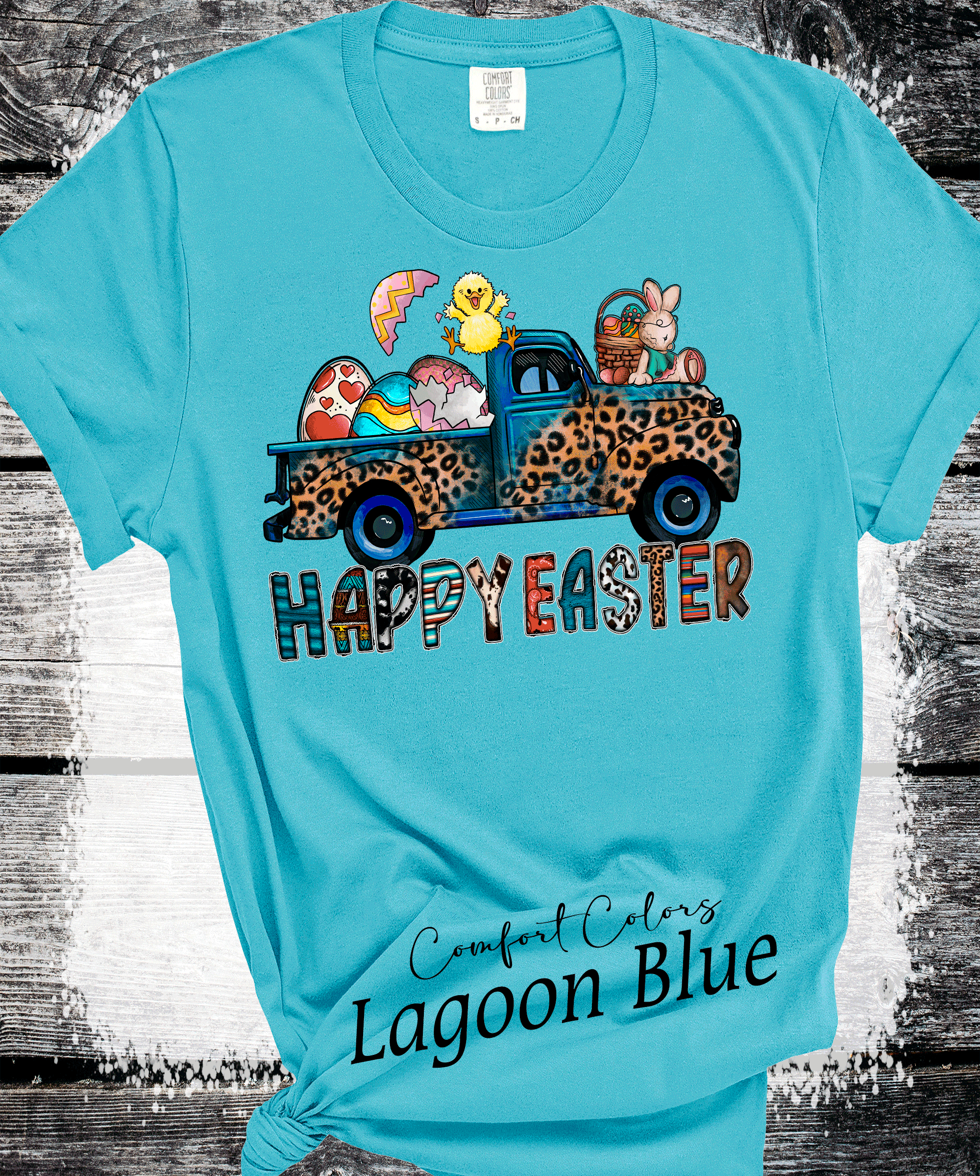 A Blessed Texas Mess Boutique BOHO Happy Easter Leopard Truck Eggs Chicks Rabbits — A Blessed Texas Mess Boutique branding close-up
