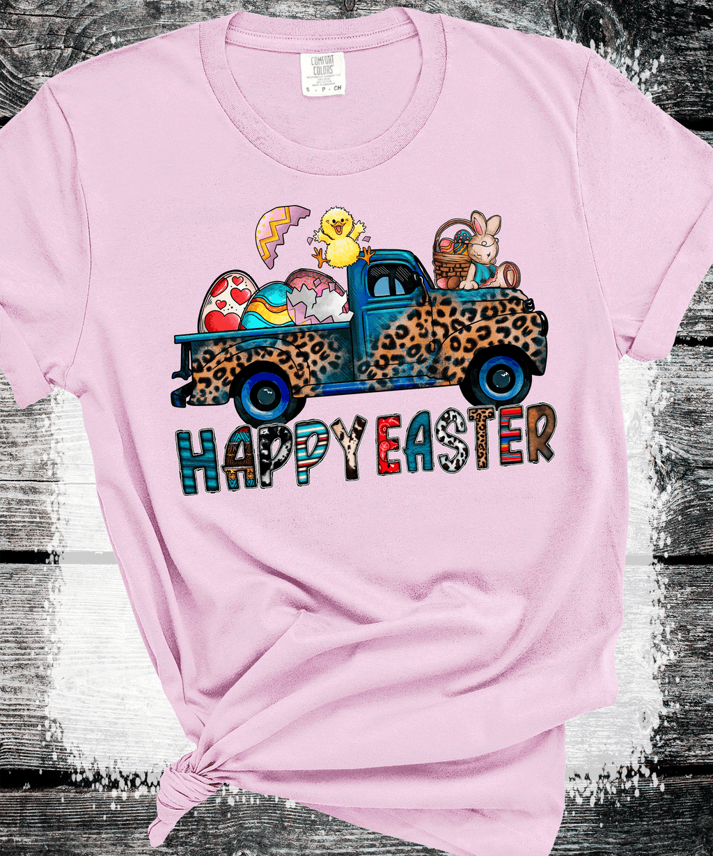 A Blessed Texas Mess Boutique BOHO Happy Easter Leopard Truck Eggs Chicks Rabbits — construction detail