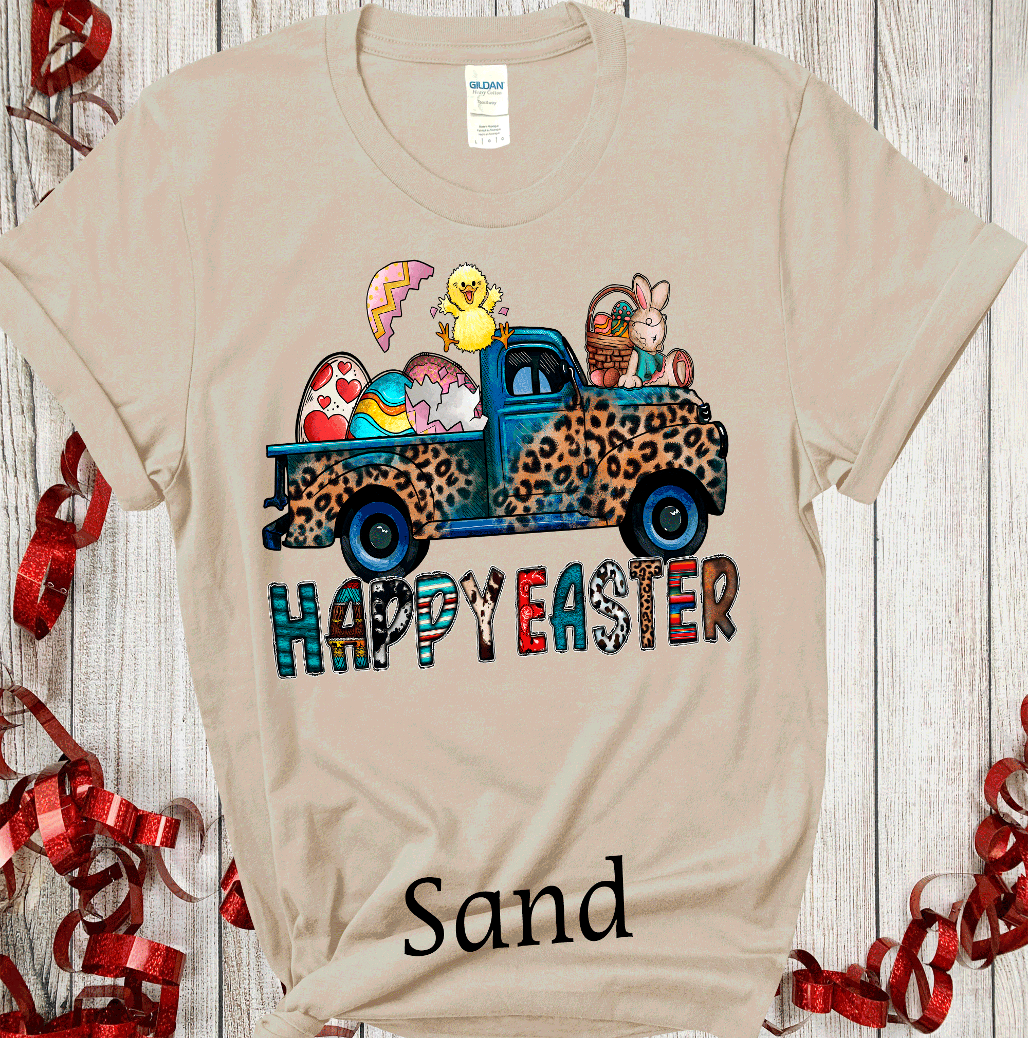 A Blessed Texas Mess Boutique BOHO Happy Easter Leopard Truck Eggs Chicks Rabbits — detail shot 6