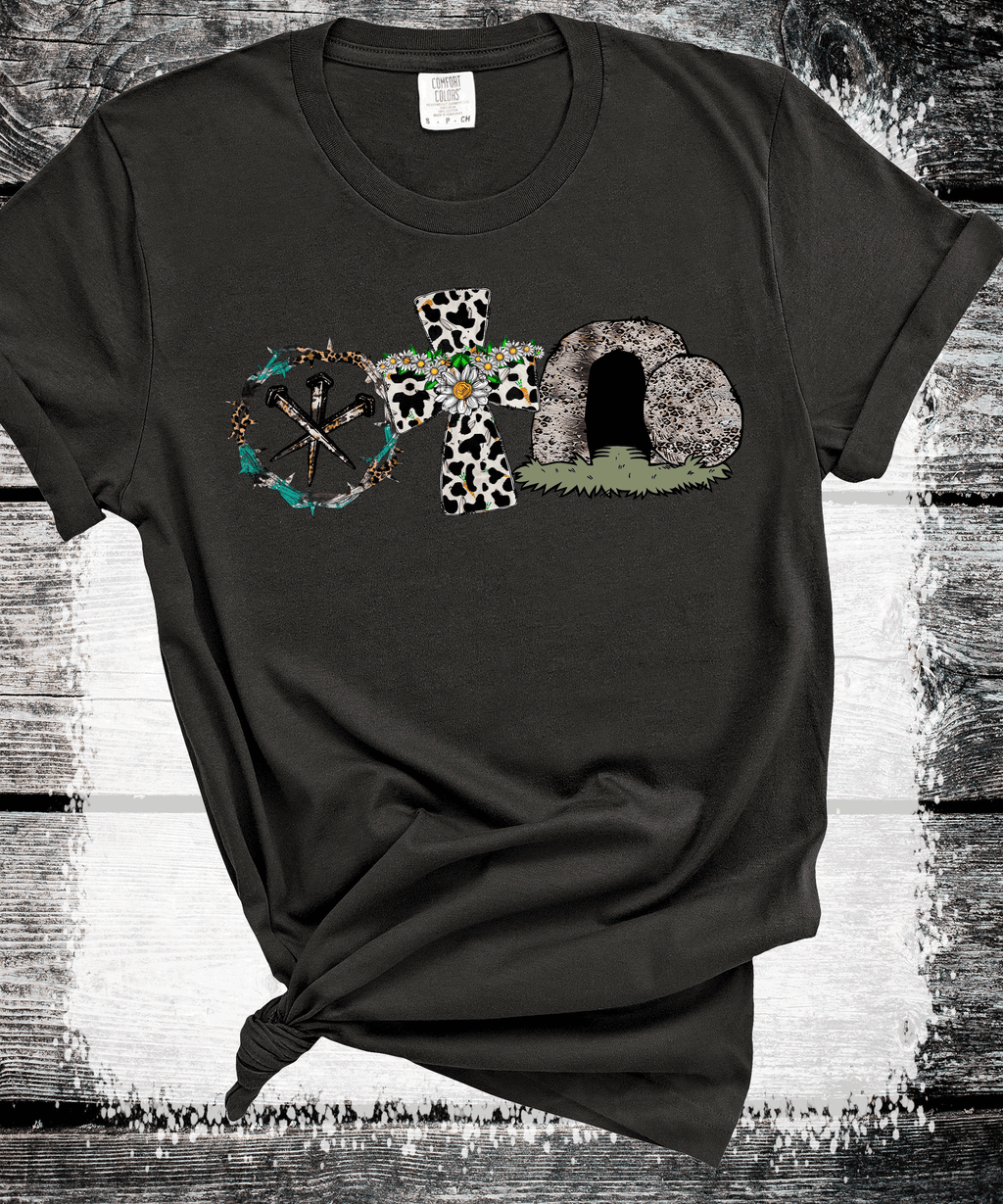 A Blessed Texas Mess Boutique A Lot Can Happen in 3 Days Crown, Cross, Rock T-Shirt, Easter T Shirt, Jesus… — construction detail