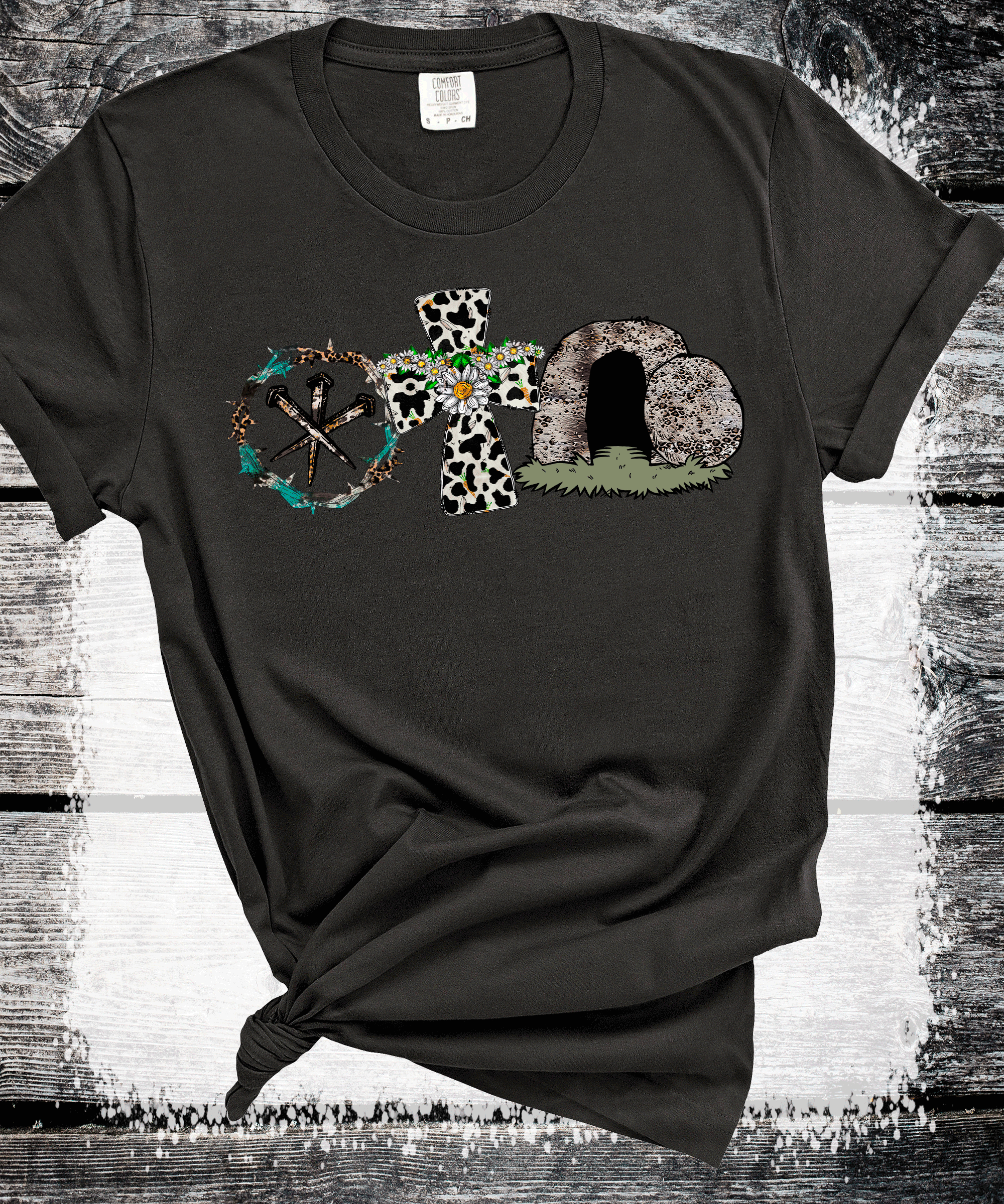 A Blessed Texas Mess Boutique A Lot Can Happen in 3 Days Crown, Cross, Rock T-Shirt, Easter T Shirt, Jesus… — construction detail
