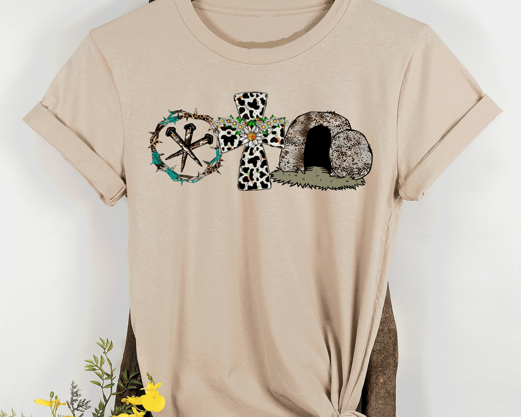 A Blessed Texas Mess Boutique A Lot Can Happen in 3 Days Crown, Cross, Rock T-Shirt, Easter T Shirt, Jesus… — detail shot 7