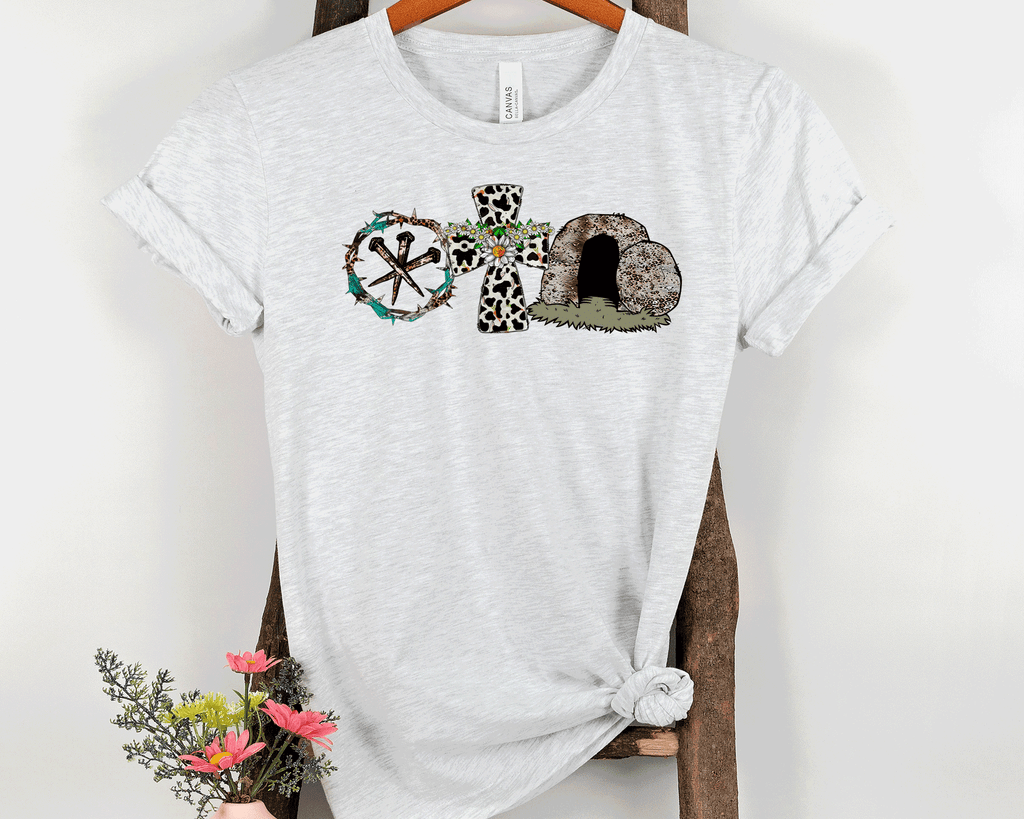 A Blessed Texas Mess Boutique A Lot Can Happen in 3 Days Crown, Cross, Rock T-Shirt, Easter T Shirt, Jesus… — detail shot 8