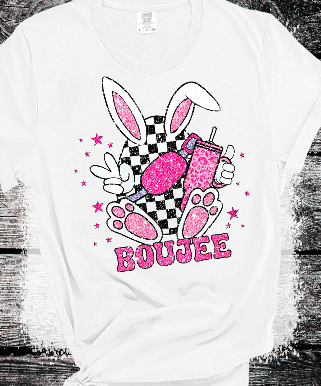A Blessed Texas Mess Boutique Boujee Happy Easter T-Shirt, Easter Eggs T Shirt, Racing Egg Shirt, Happy… — detail and construction