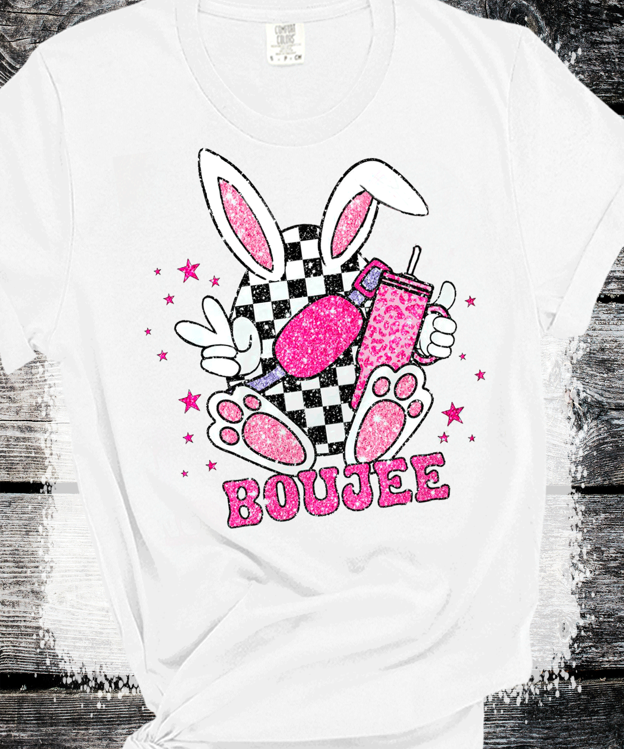 A Blessed Texas Mess Boutique Boujee Happy Easter T-Shirt, Easter Eggs T Shirt, Racing Egg Shirt, Happy… — detail and construction