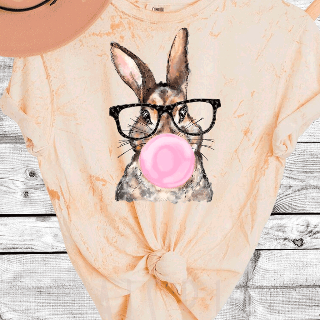A Blessed Texas Mess Boutique Comfort Color Colorblast Tie Dye Fun Bubble Blowing Bunny — detail shot 6