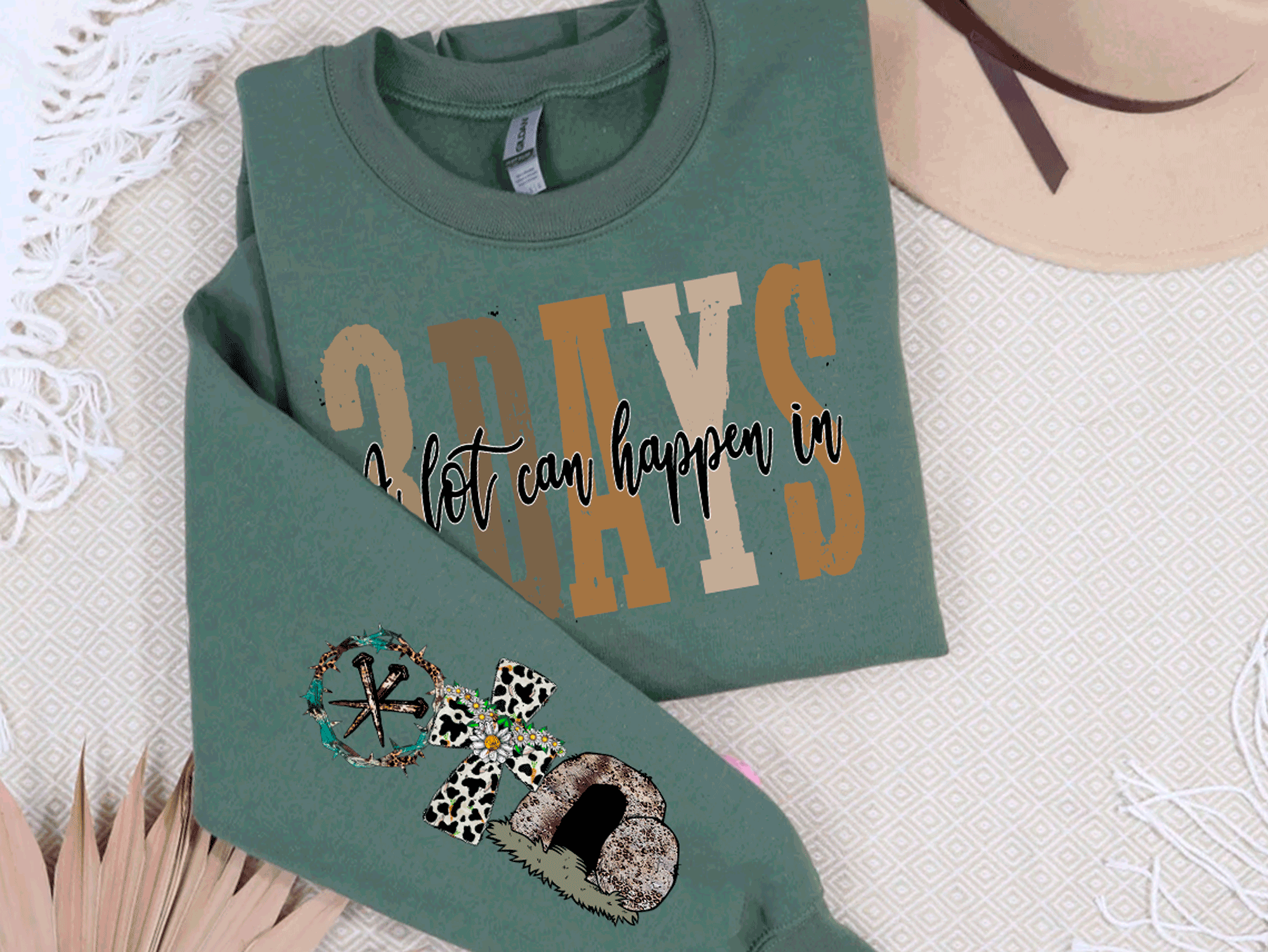 A Blessed Texas Mess Boutique A Blessed Texas Mess Boutique alot can happen in 3 days Easter Sweatshirt — construction detail