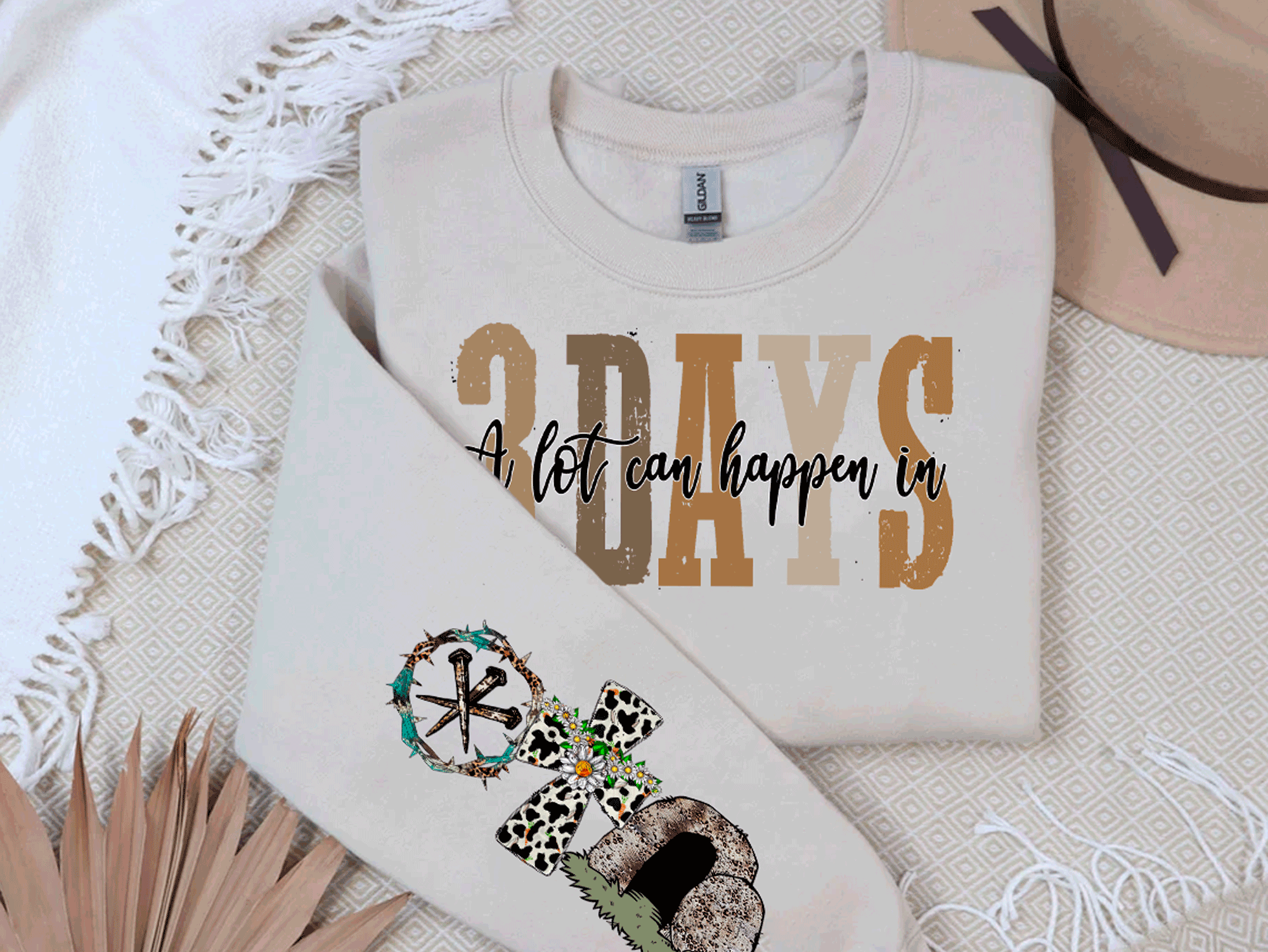 A Blessed Texas Mess Boutique A Blessed Texas Mess Boutique alot can happen in 3 days Easter Sweatshirt — graphic shirts category context