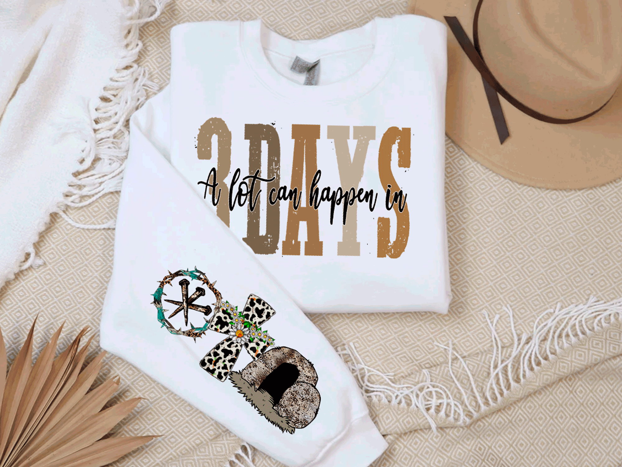 A Blessed Texas Mess Boutique A Blessed Texas Mess Boutique alot can happen in 3 days Easter Sweatshirt — main product shot