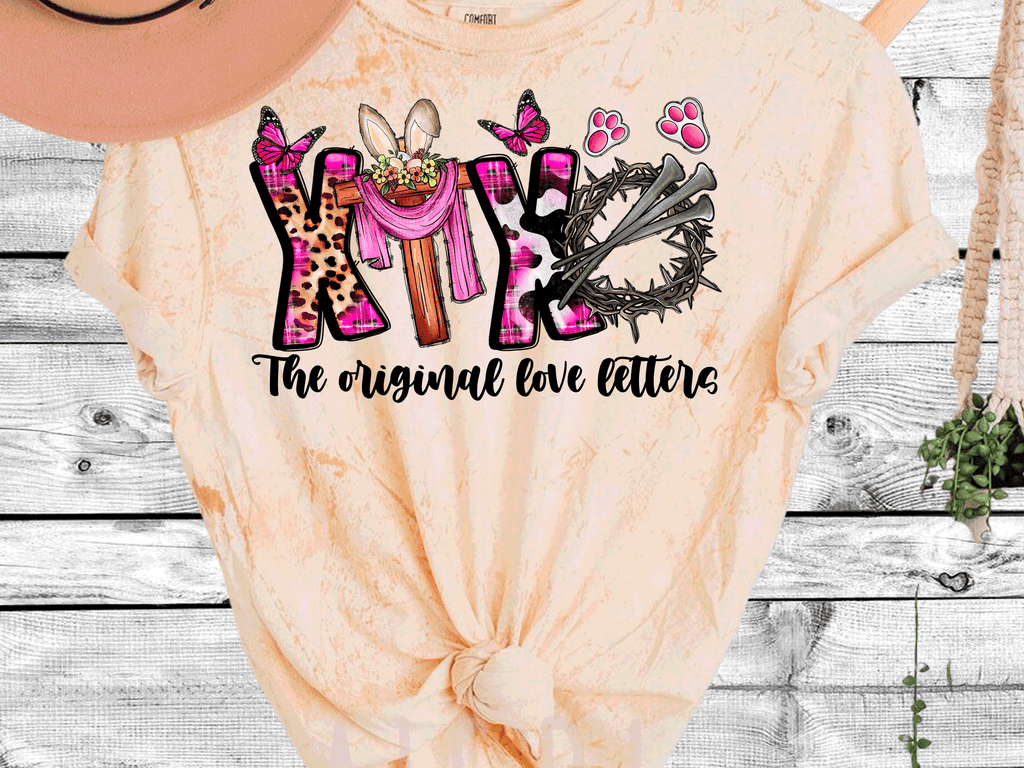 A Blessed Texas Mess Boutique Comfort Color Colorblast Tie Dye The Original Love Letters XOXO Easter Leopard… — construction detail