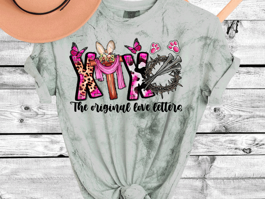 A Blessed Texas Mess Boutique Comfort Color Colorblast Tie Dye The Original Love Letters XOXO Easter Leopard… — lifestyle worn / used context