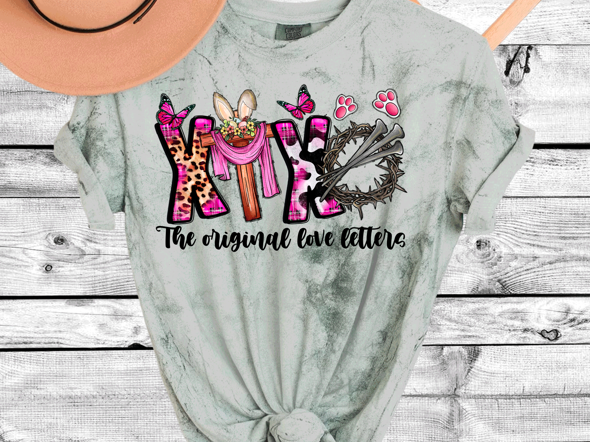 A Blessed Texas Mess Boutique Comfort Color Colorblast Tie Dye The Original Love Letters XOXO Easter Leopard… — lifestyle worn / used context